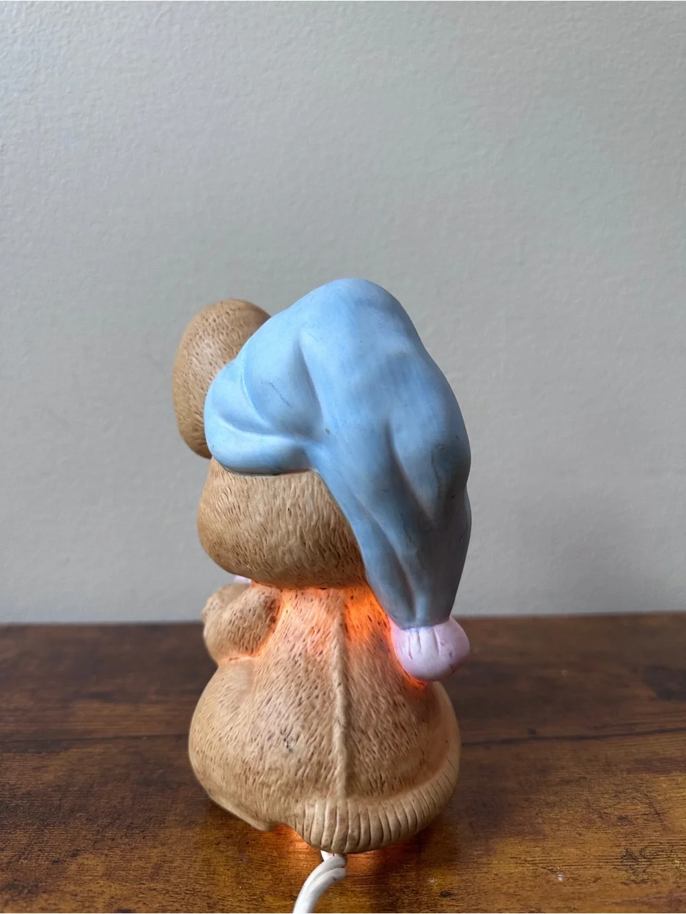 Vintage Josef Originals Sleepy Baby Mouse Ceramic Night Light Lamp Blue Hat 6